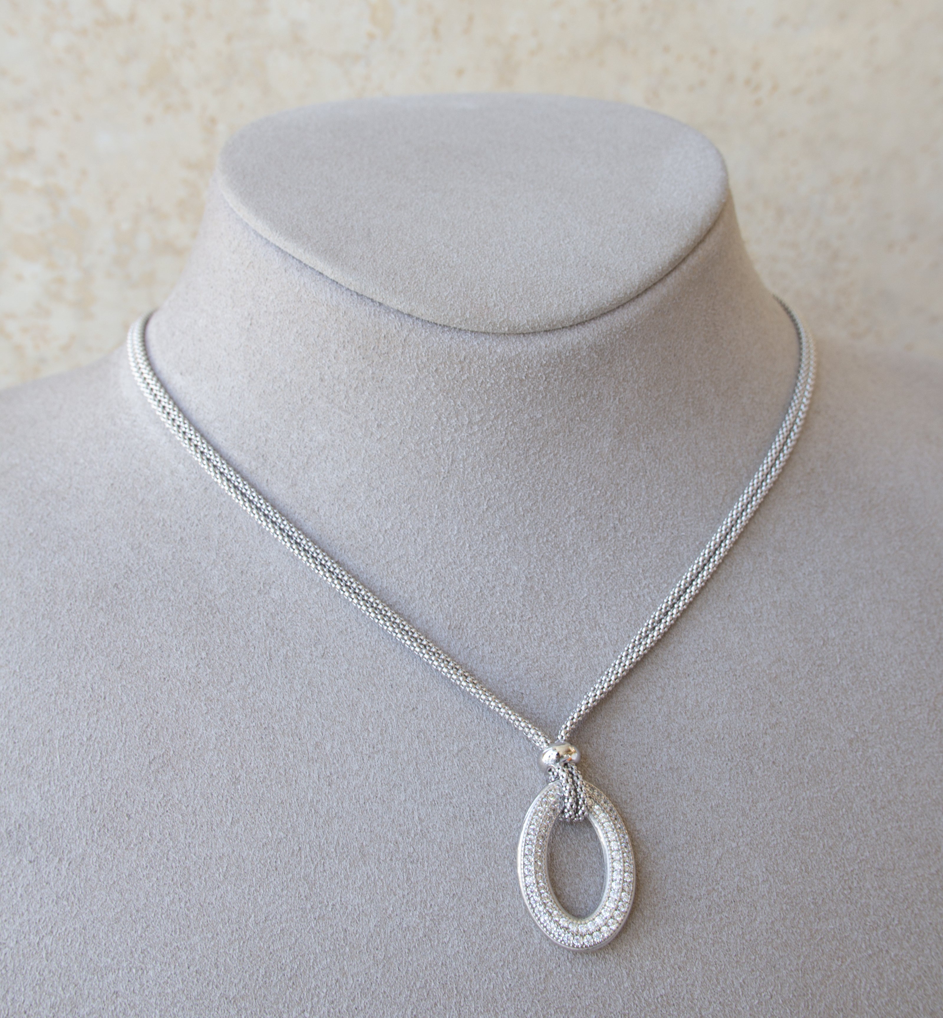 Silver 925 Oval Necklace with Cubic Zircon Stones