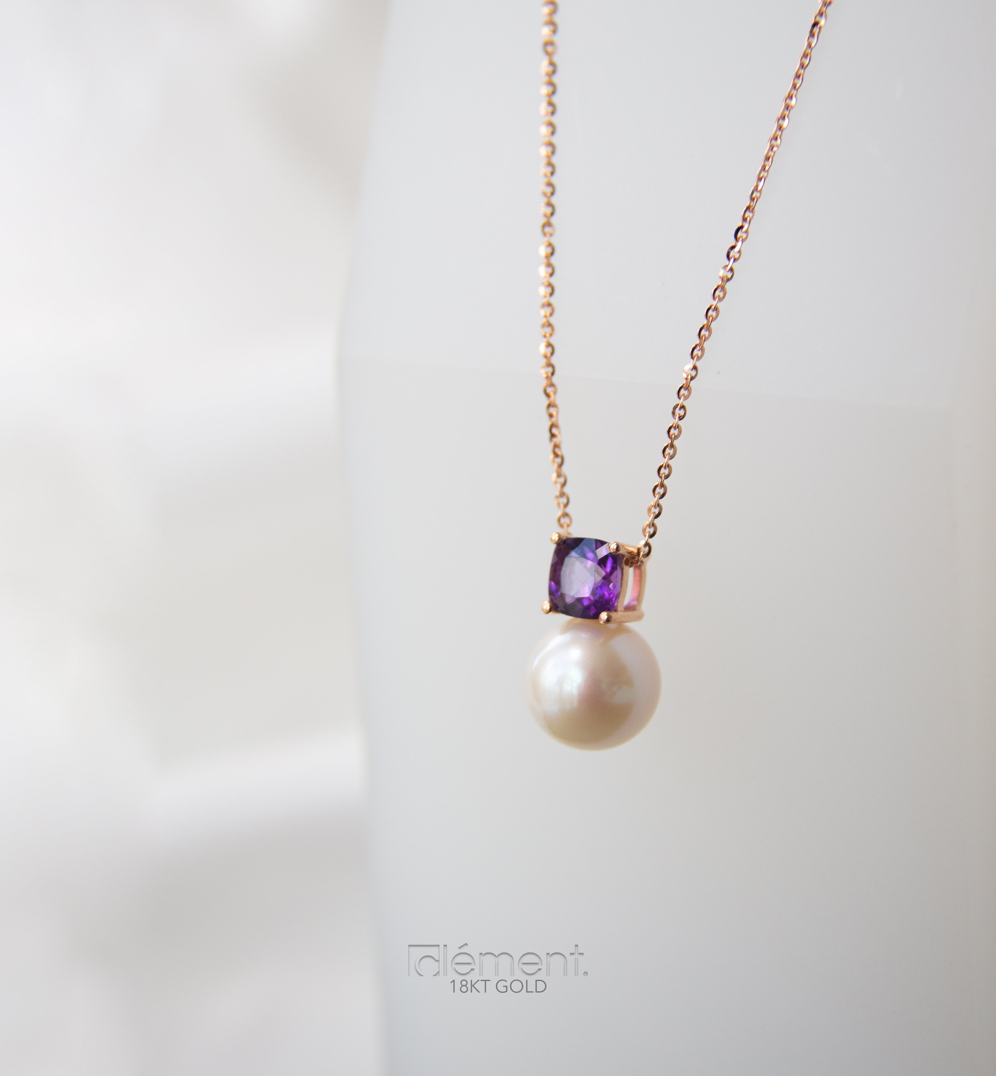 18ct Rose Gold Pearl Pendant with Amethsyt