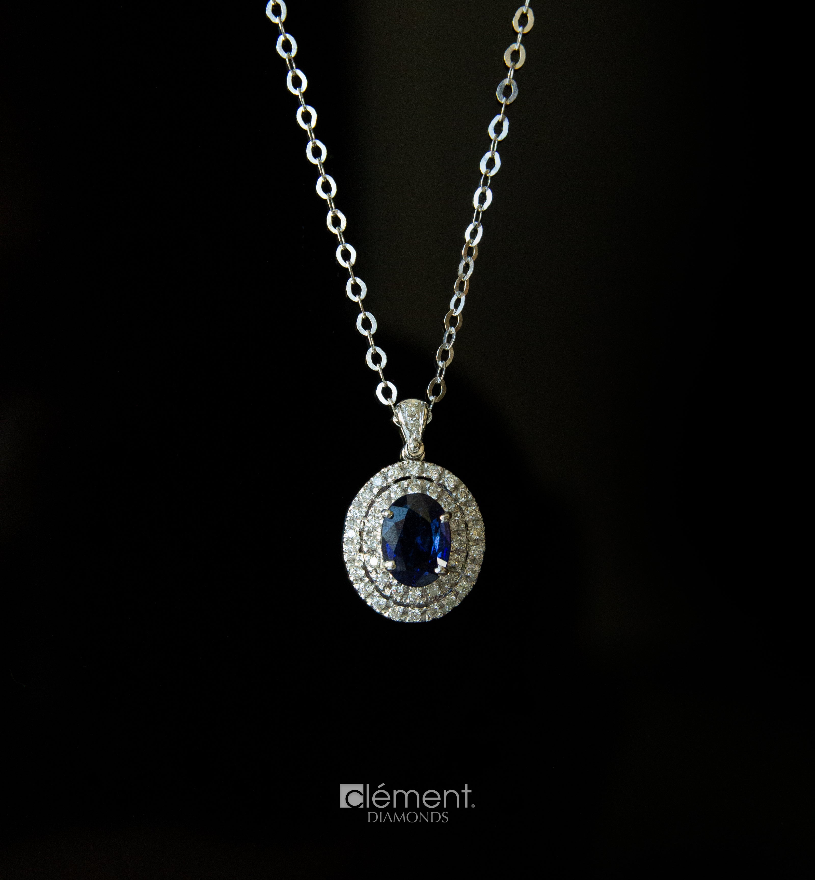 18ct White Gold Diamond & Blue Sapphire Pendant