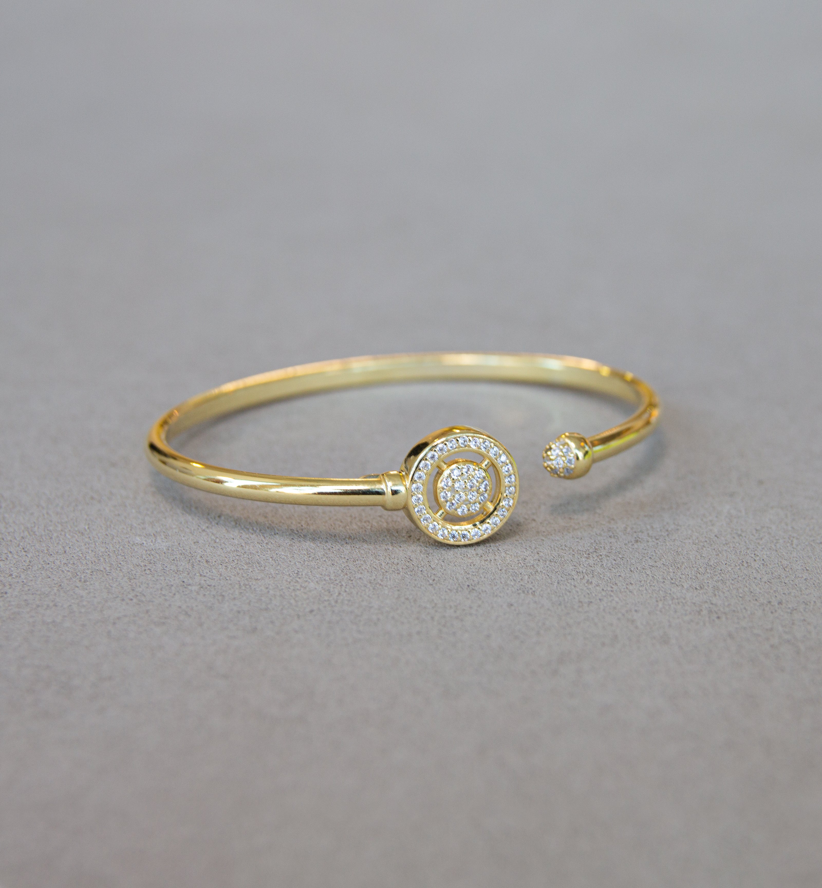 Silver 925 Yellow Gold Plated Bangle with Cubic Zircon Stones