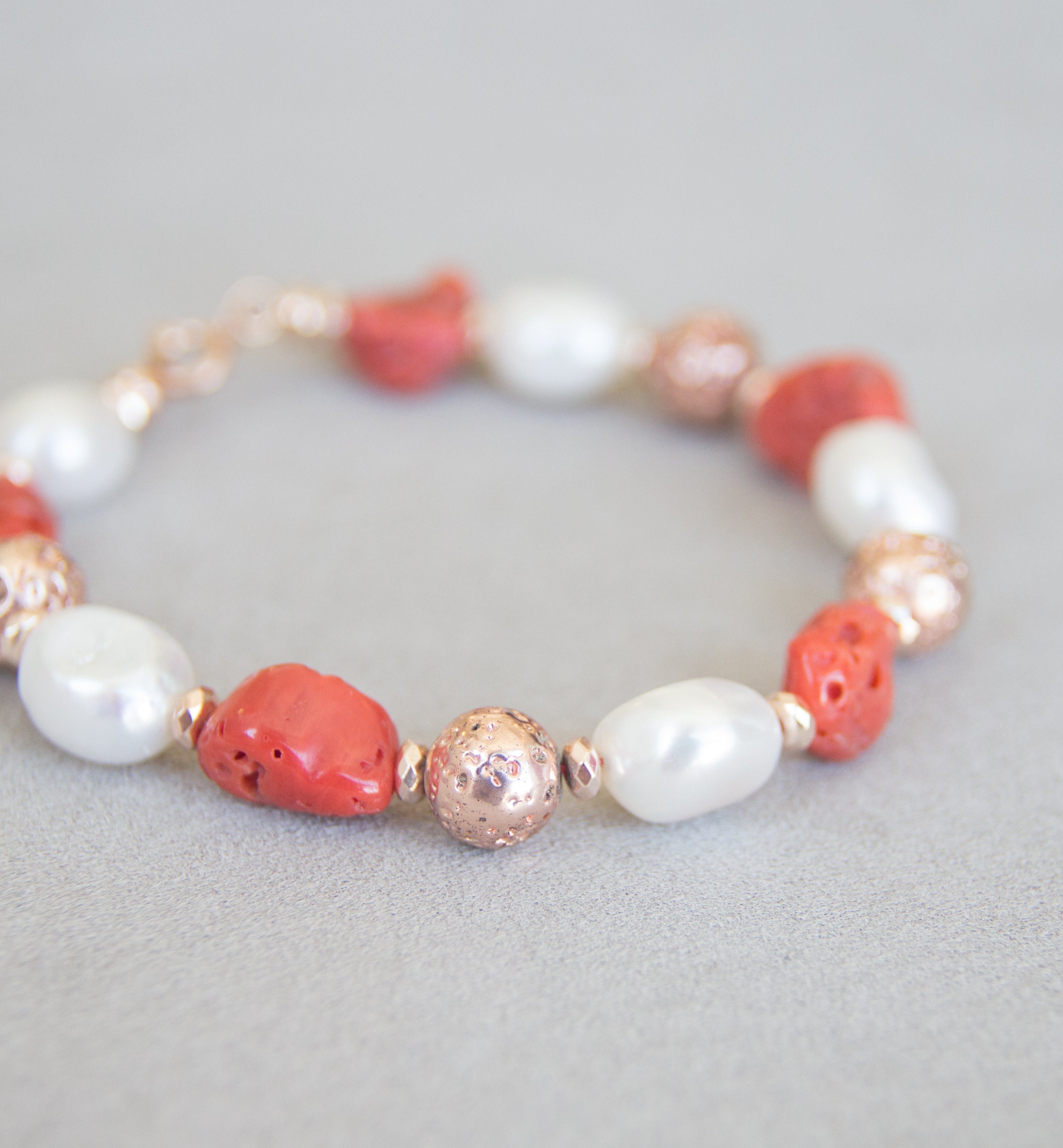 Silver 925 Cultured Pearl/Coral Bracelet