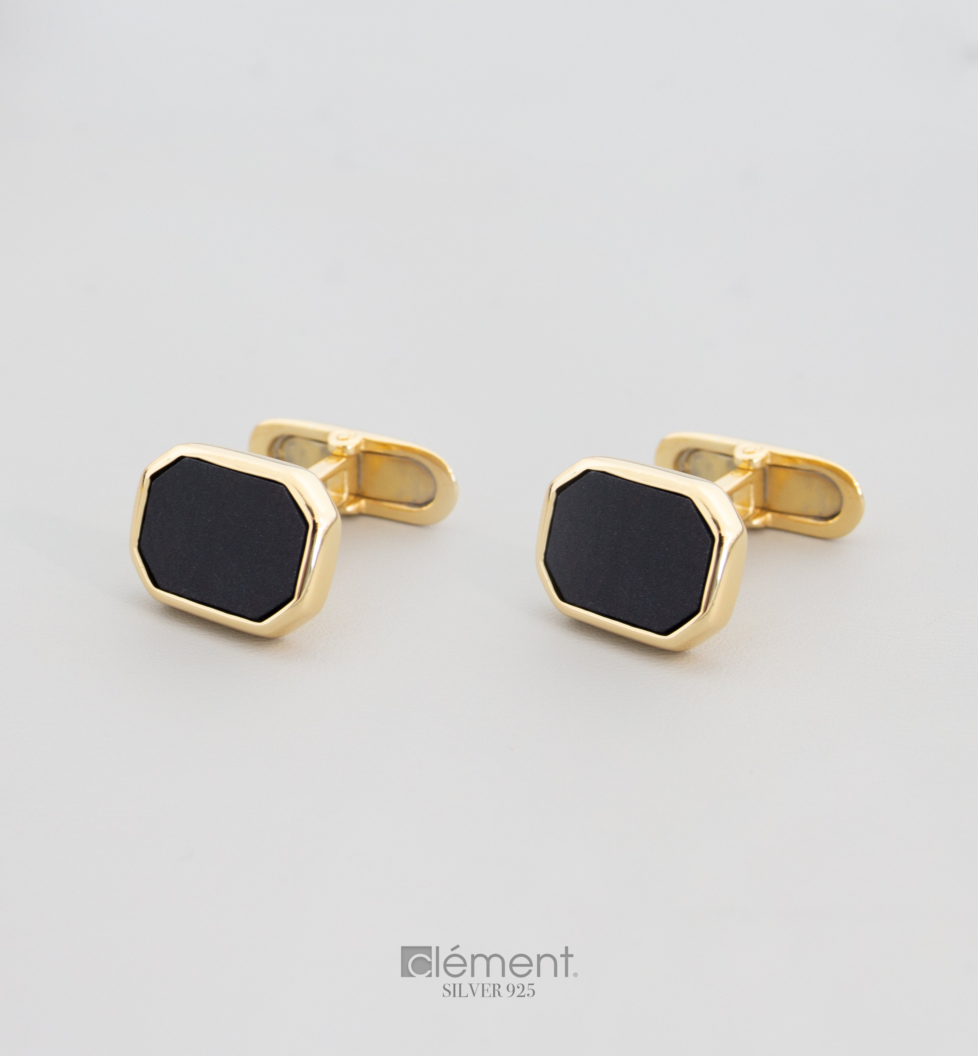 Silver 925 Rectangle Cufflinks with Black Onyx
