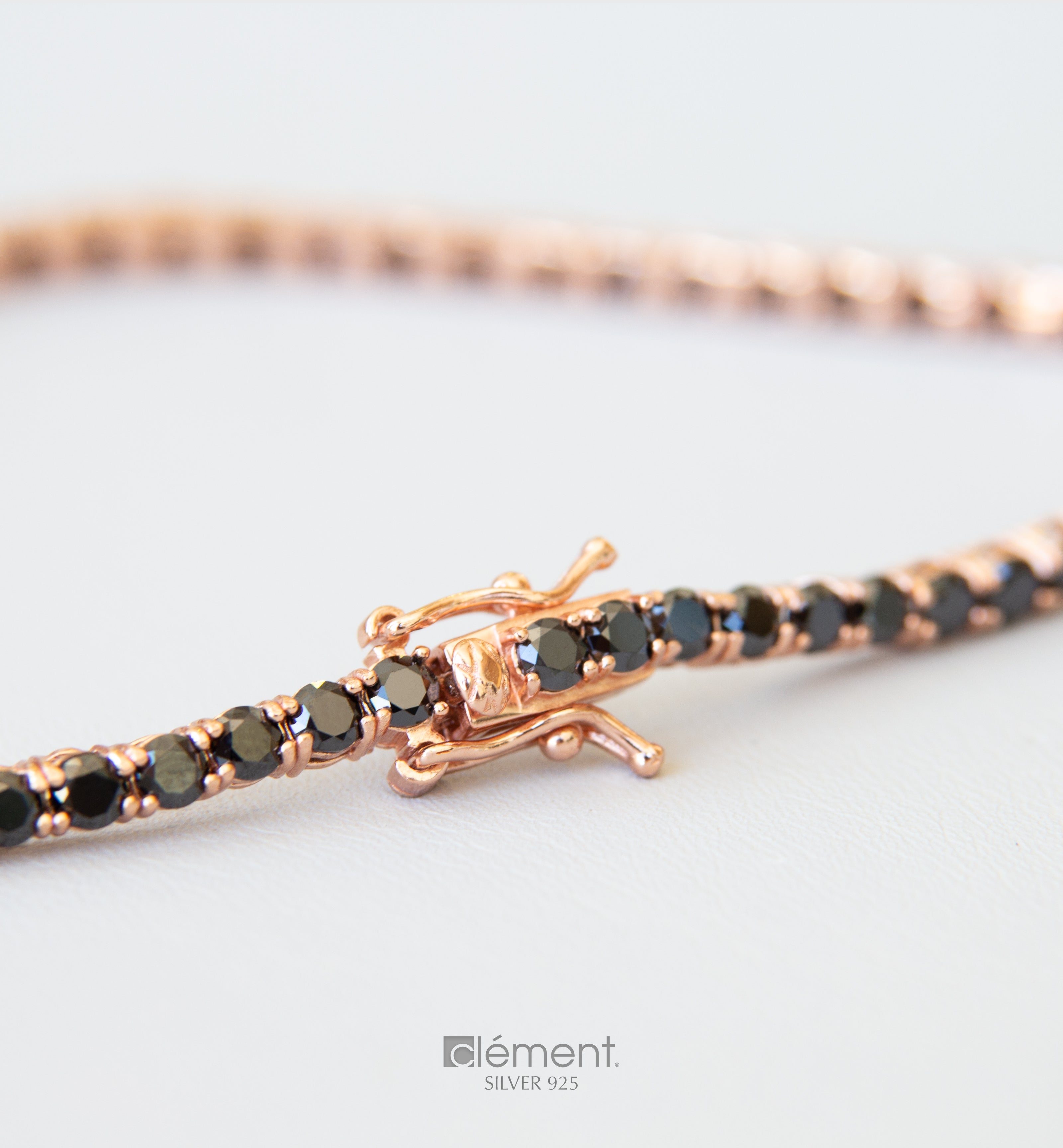 Silver 925 Rose Gold Plated Tennis Bracelet with Black Cubic Zircon Stones