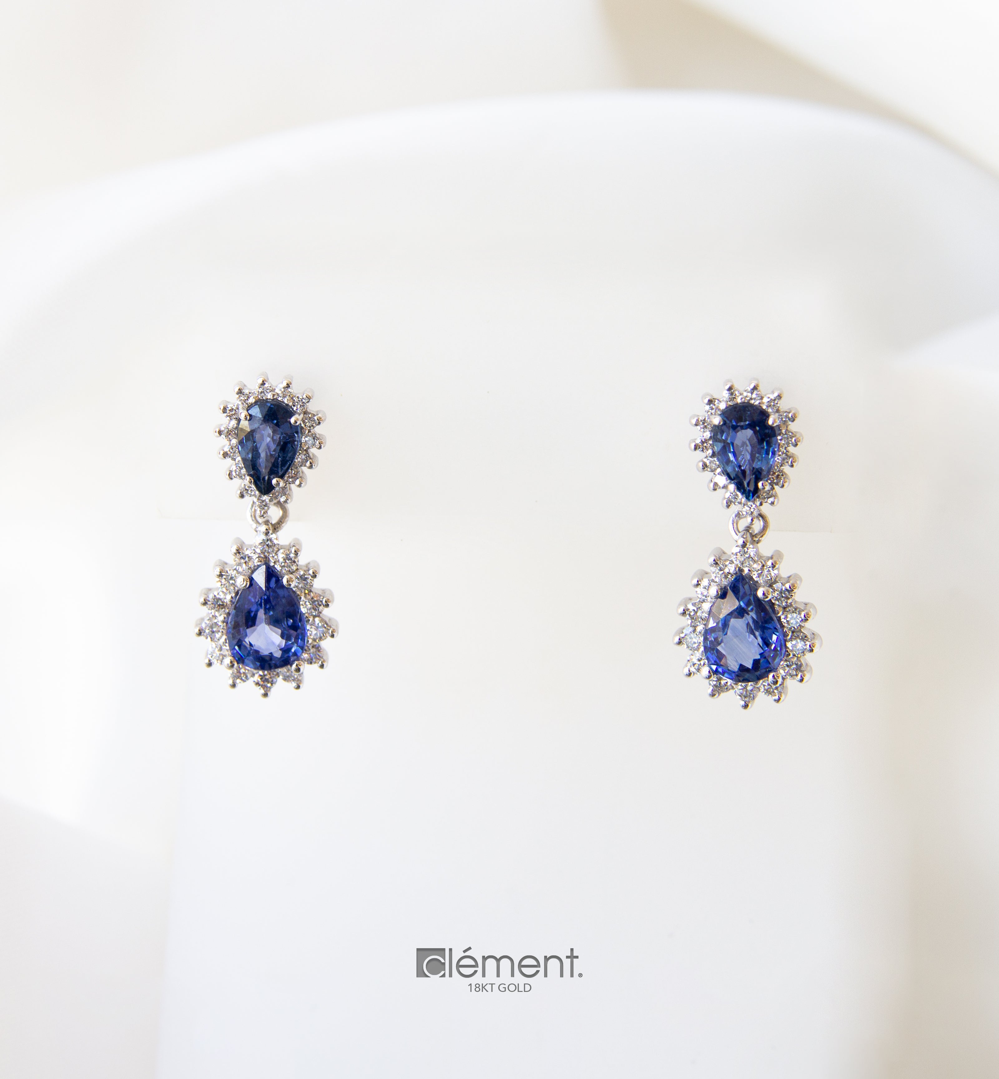 18ct White Gold Natural Diamond & Blue Sapphire Drop Earrings