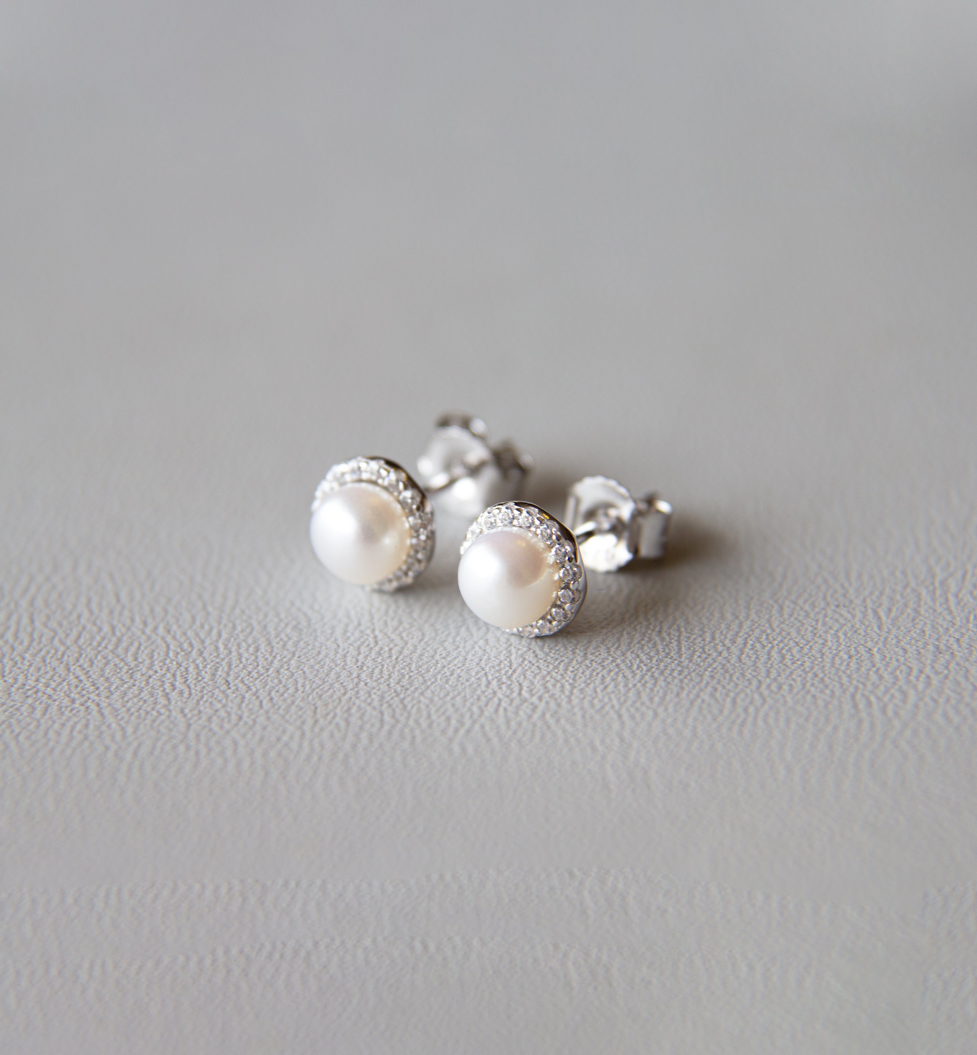 Silver 925 Pearl Earrings with Cubic Zircon Stones
