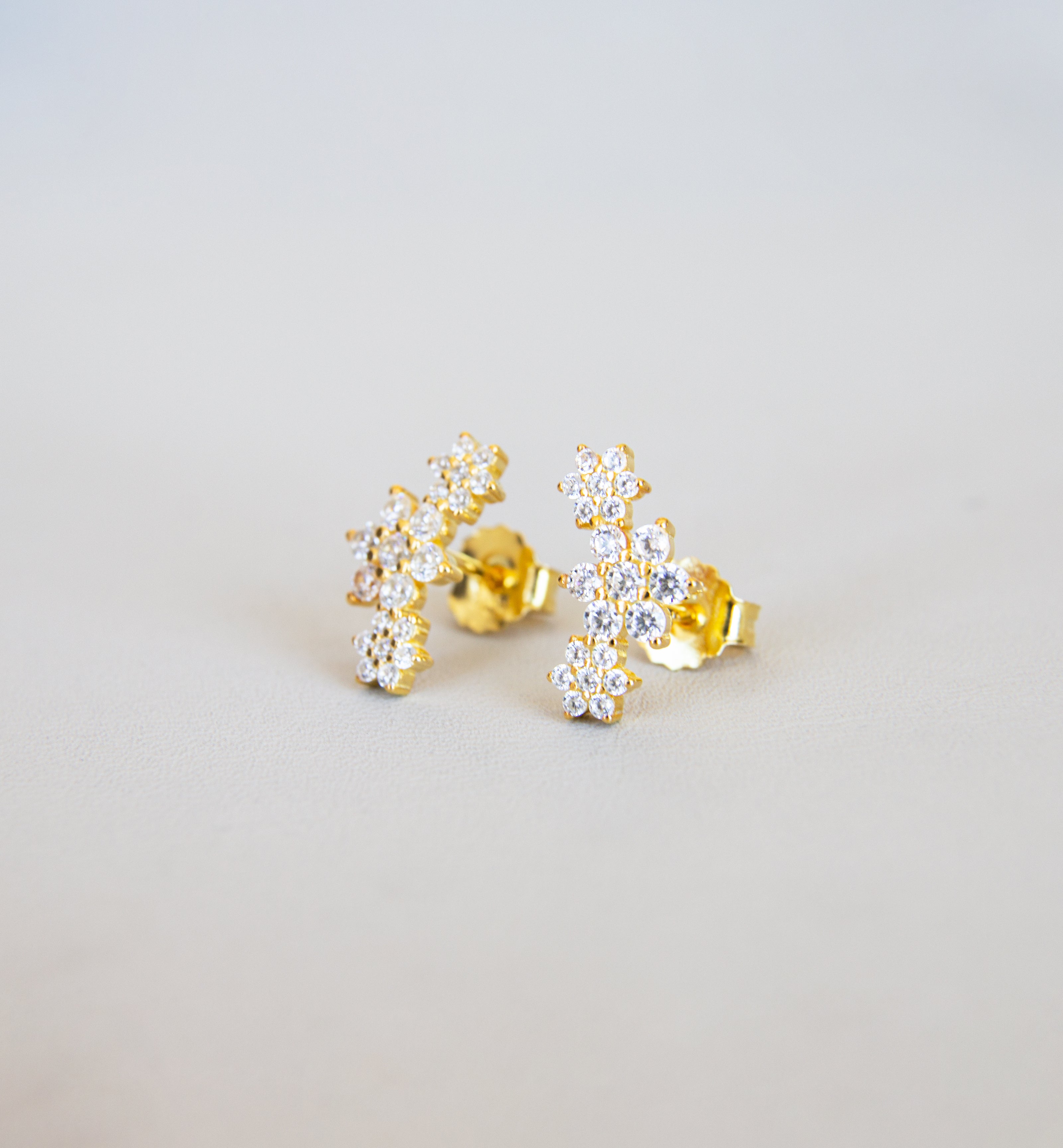 Silver 925 Yellow Gold Plated Earrings with Cubic Zircon Stones