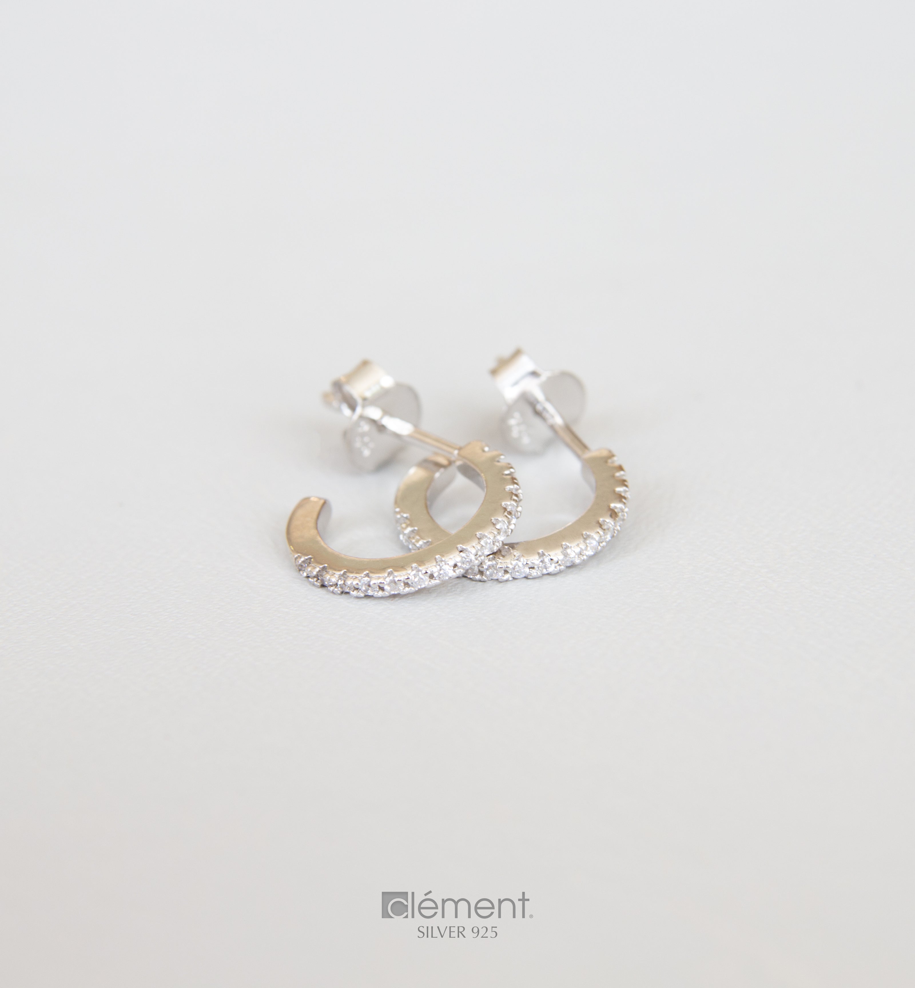 Silver 925 Hoop Earrings with Cubic Zircon Stones