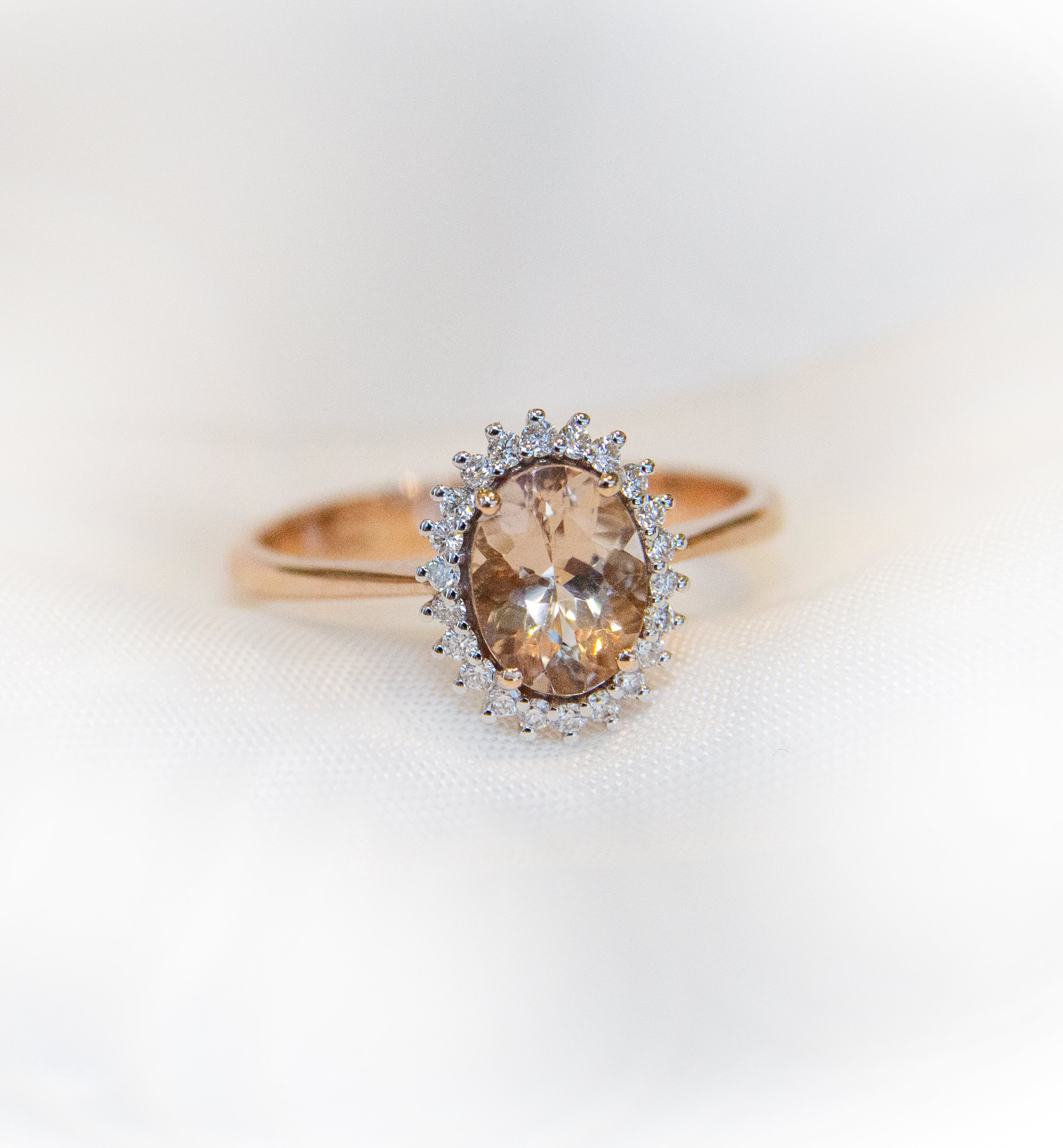 18ct Rose Gold Natural Morganite & Diamond Ring