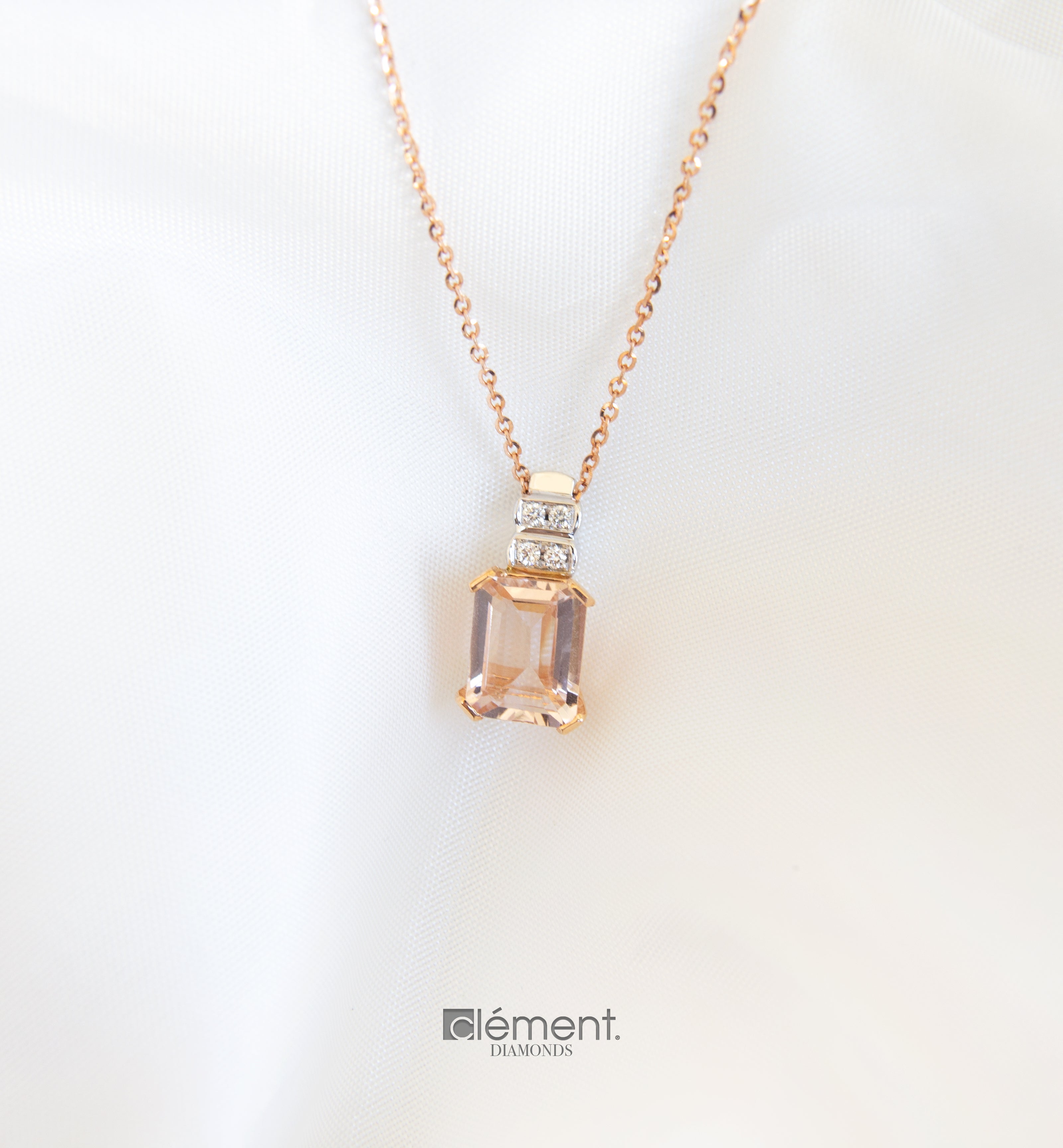 14KT Rose Gold Cushion Morganite and Diamond Necklace