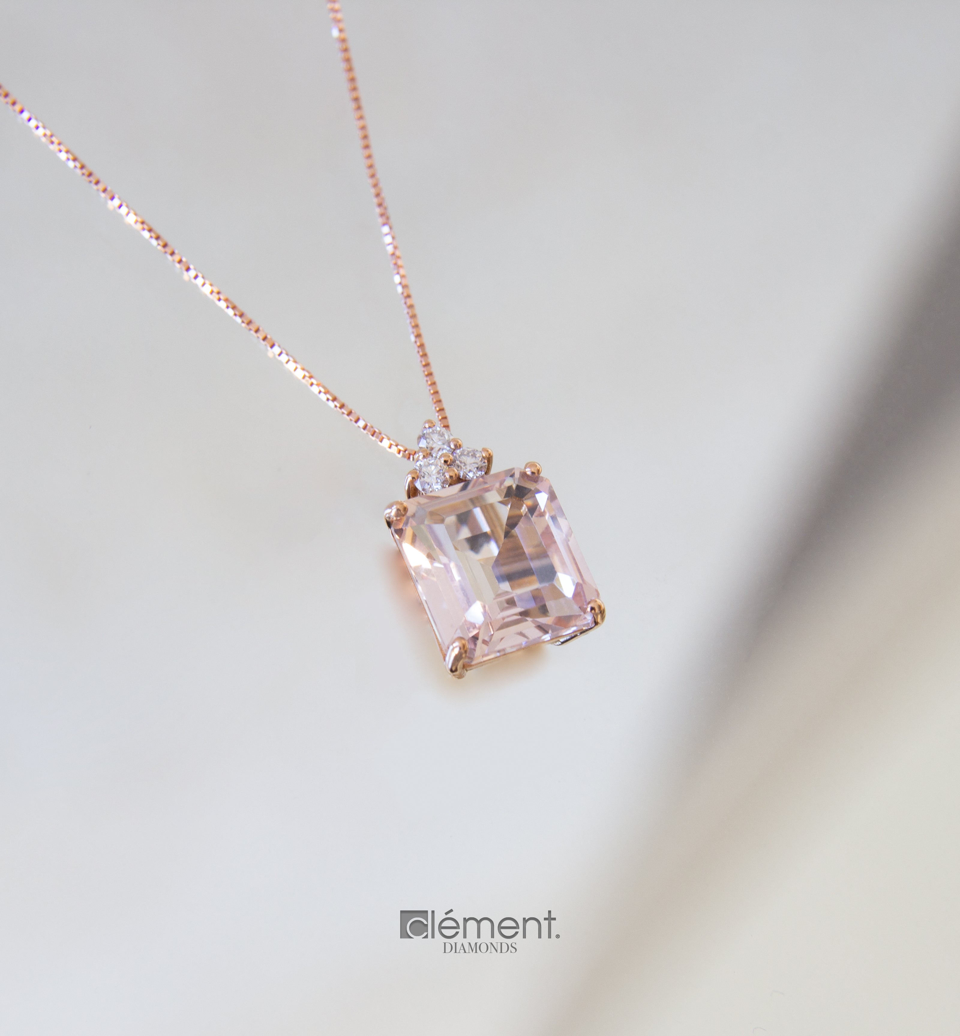 Pink Morganite And Diamonds Solitaire Pendant Necklace Clover Flower 14k Rose  Gold 1.82 Carat Certified Handmade