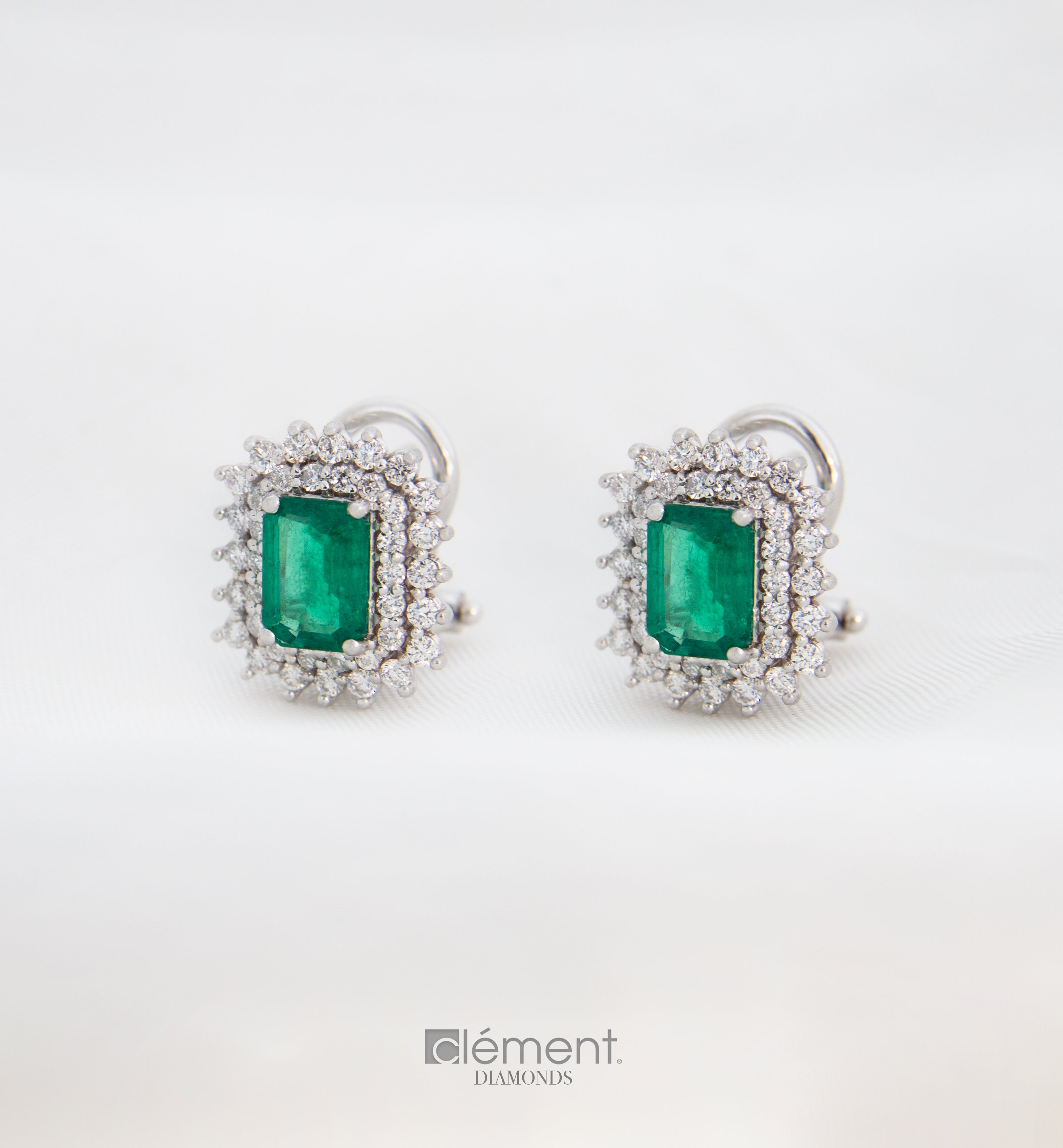 18ct White Gold Diamond and Emerald Earrings
