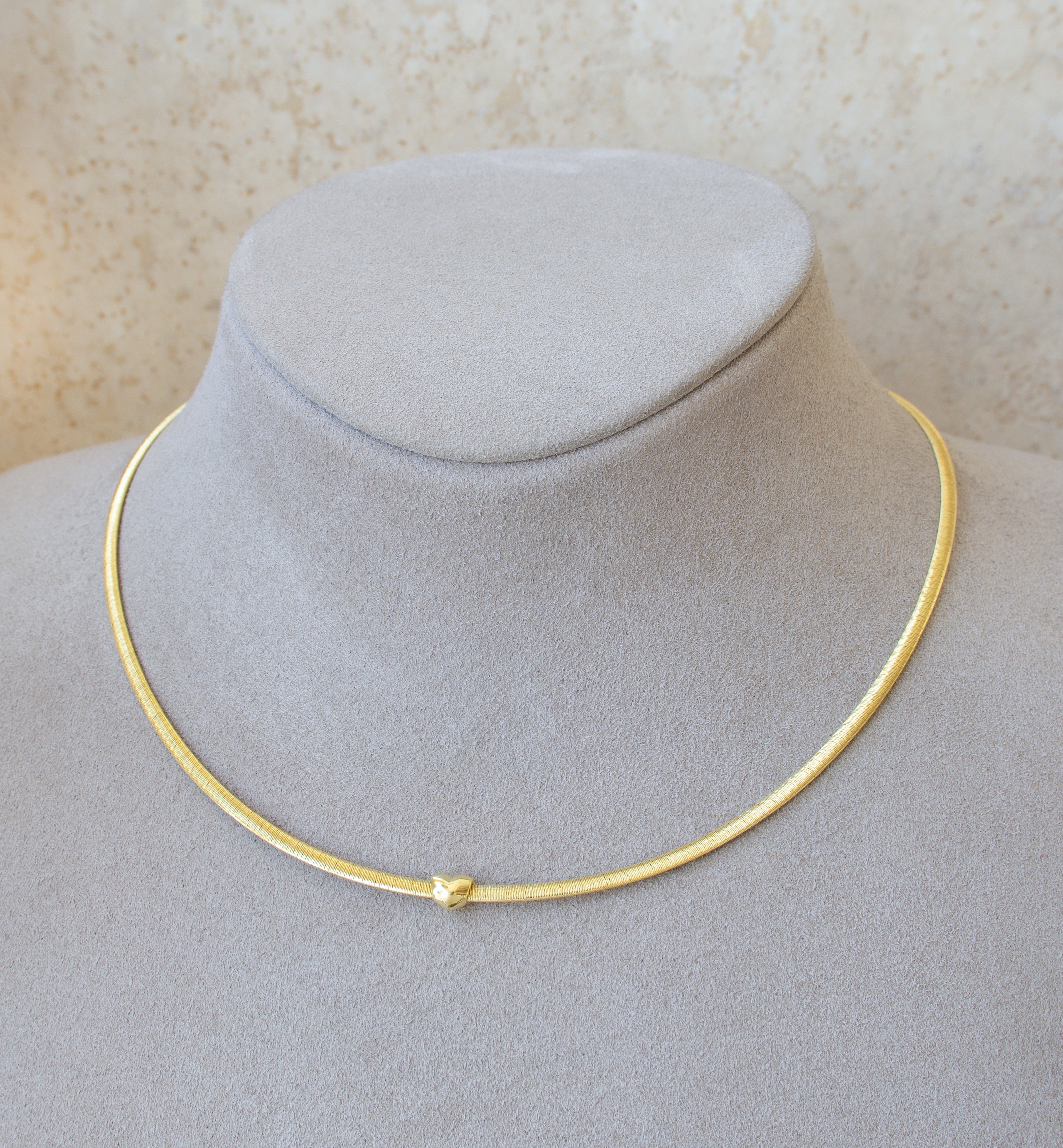 Silver 925 Yellow Gold Plated Flat Necklace with Heart