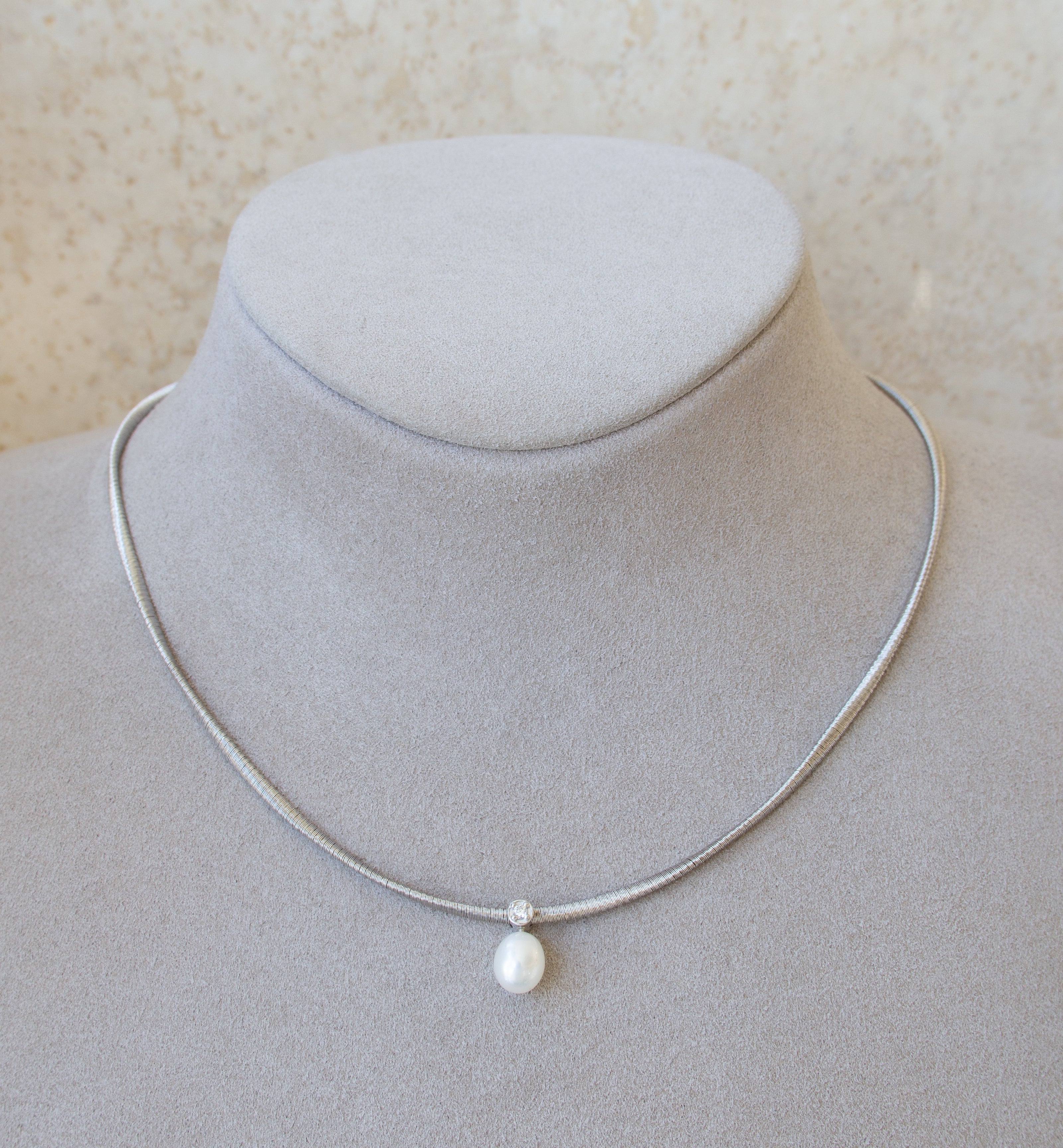 Silver 925 Twisted Necklace with Pearl & Cubic Zircon Stone