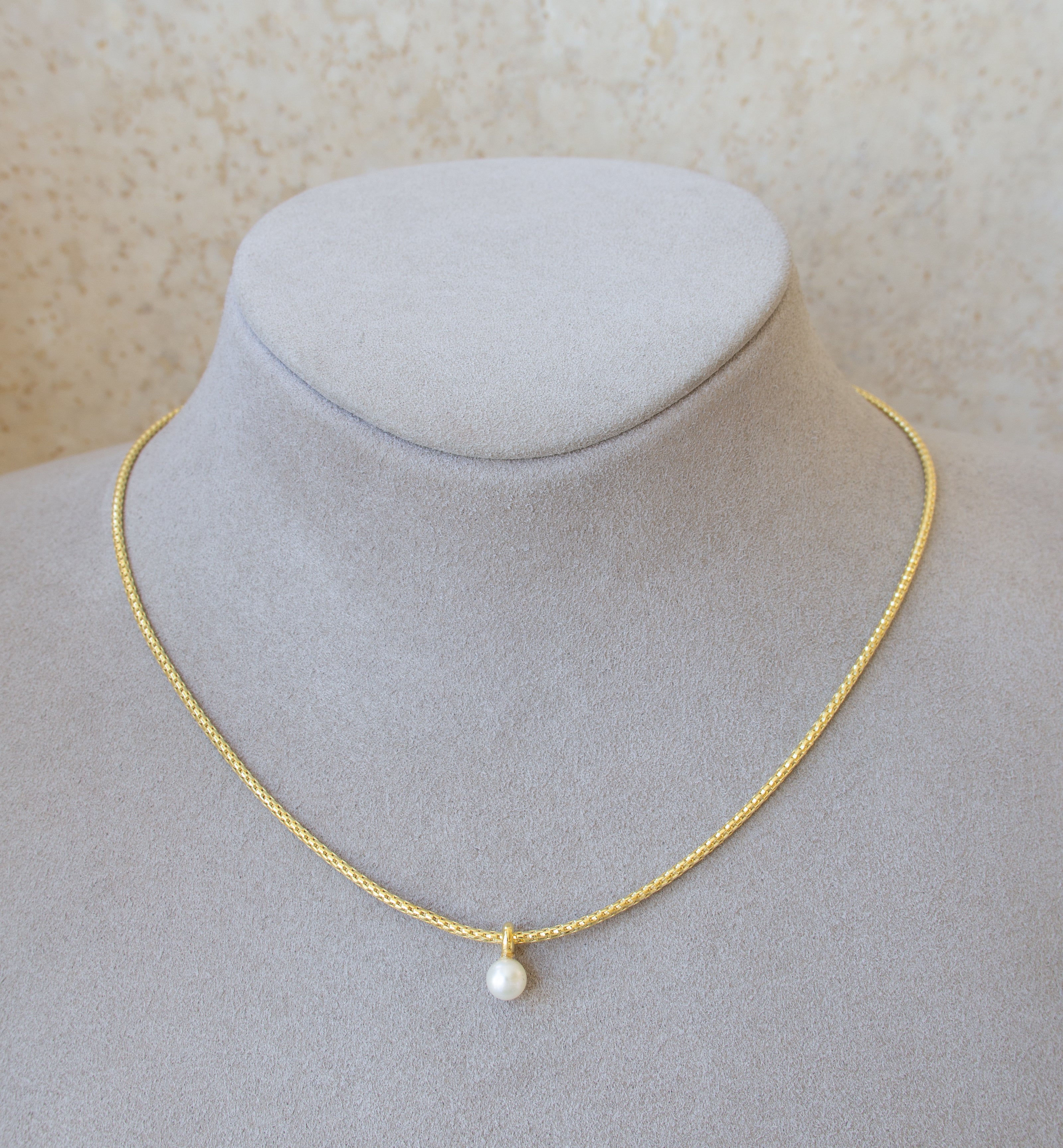Silver 925 Yellow Gold Plated Necklace with Pearl