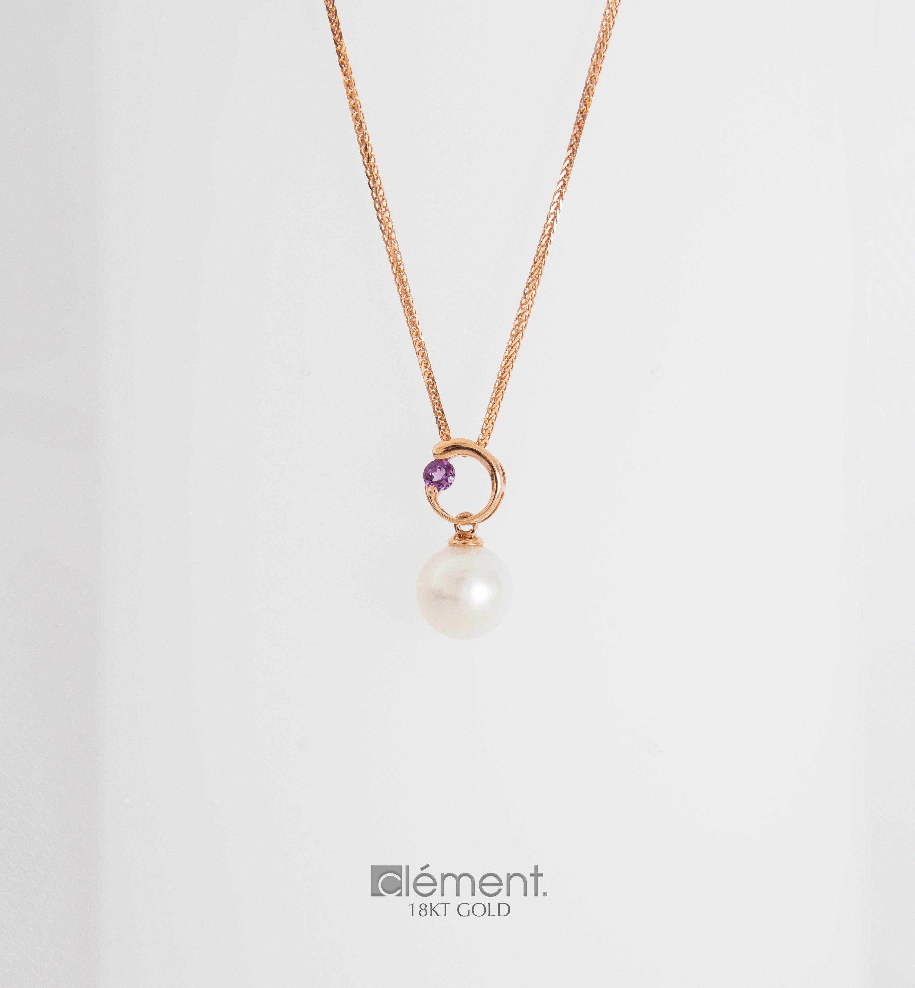 18ct Rose Gold Pearl Pendant with Amethyst