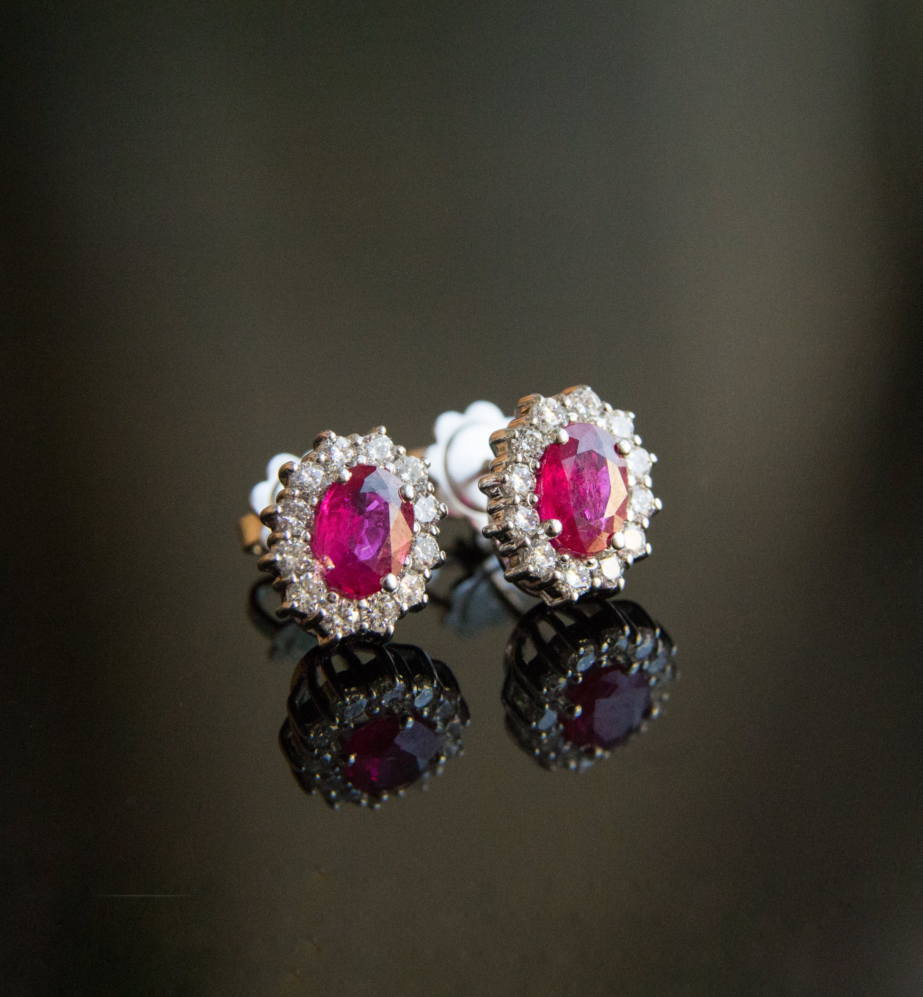 18ct White Gold Natural Diamond & Ruby Earrings