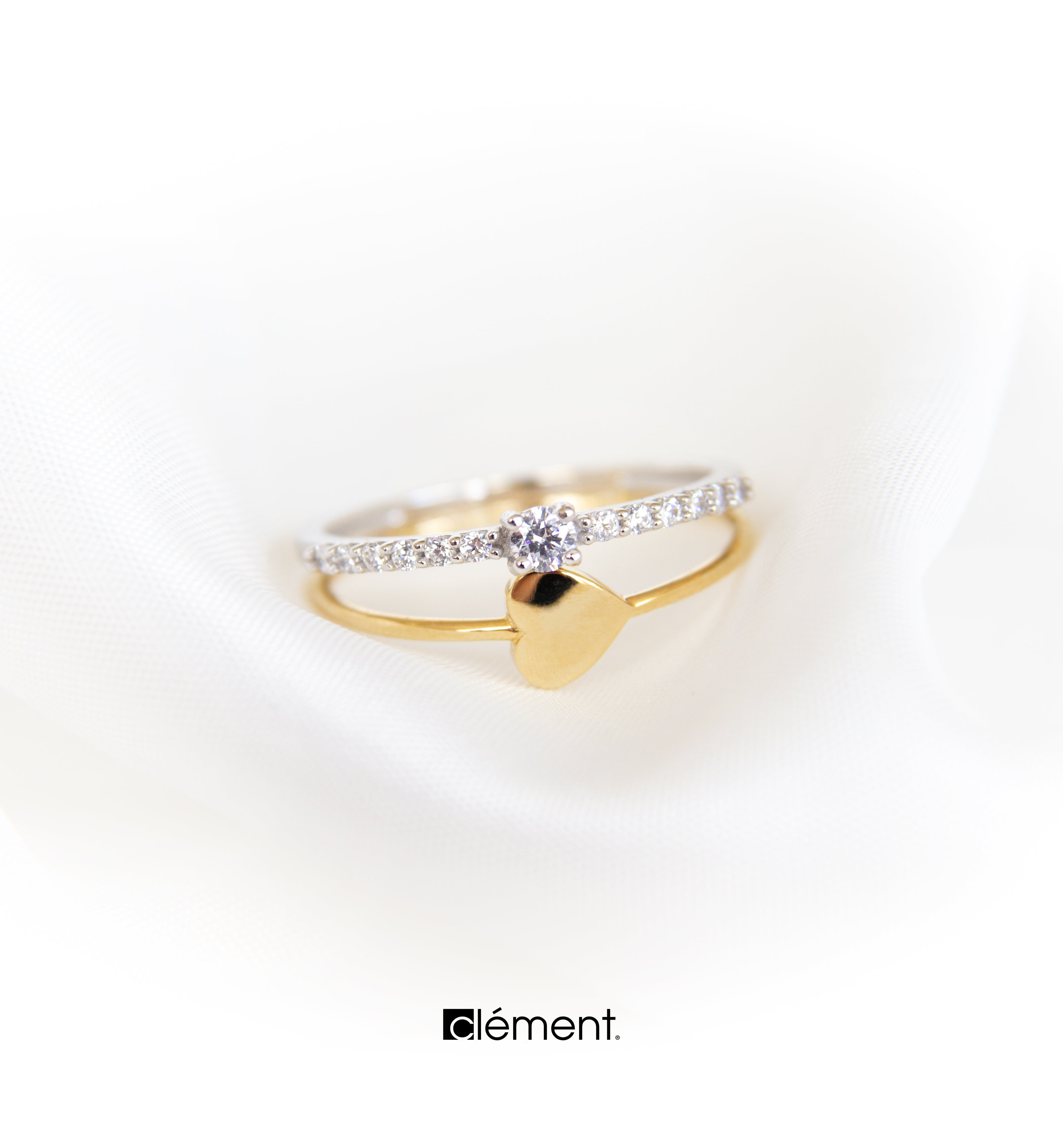 18ct Gold Heart Ring with Cubic Zircon Stones