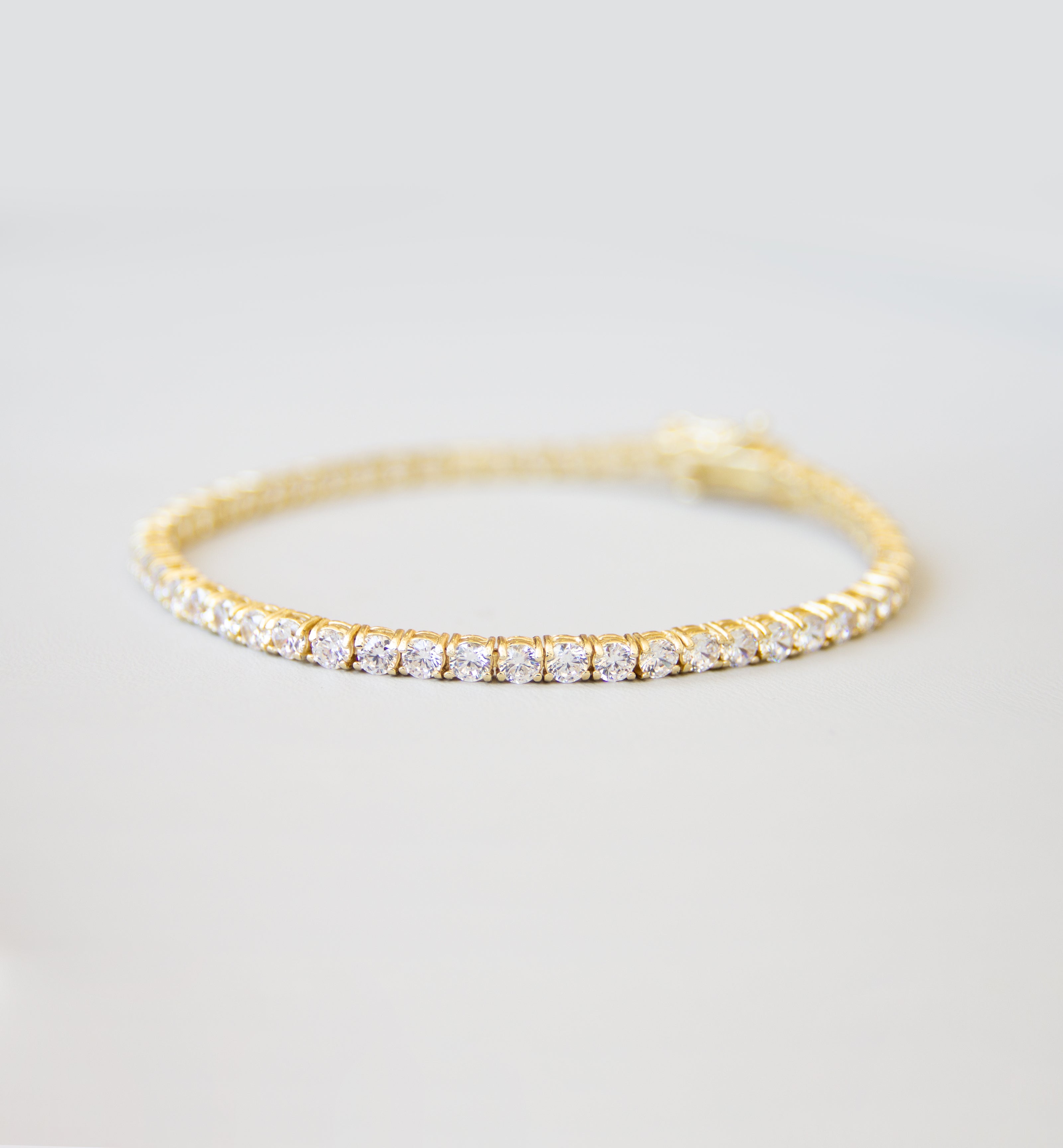 Silver 925 Yellow Gold Plated Tennis Bracelet with Cubic Zircon Stones